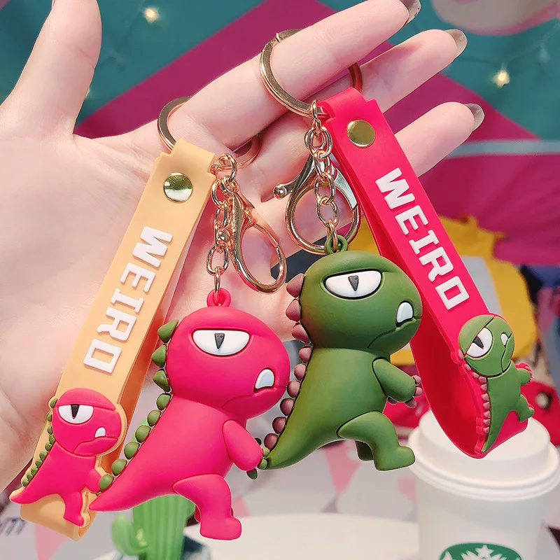 Cute Cartoon Little Barking Teeth Dinosaur Keychain PVC Key Chain for Women Bag Charm Key Ring Pendant Gifts Jewelry Wholesale