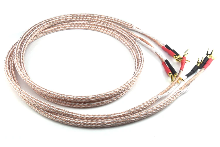 One pair 12TC Hifi Speaker Cable 6N OCC HIFI Speaker Wire With Gold-plated Spade Plug