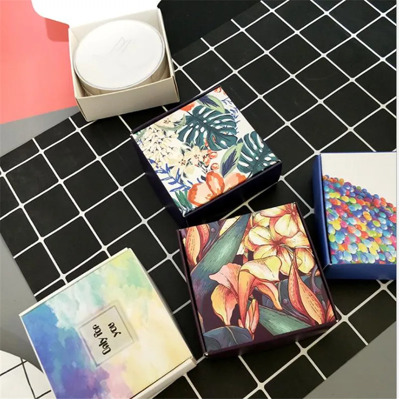 100pcs Small Paper Handmade Soap Boxes Flower Printed Party Present Gift Packaging Box Sweet Birthday Wedding Favor Boxes