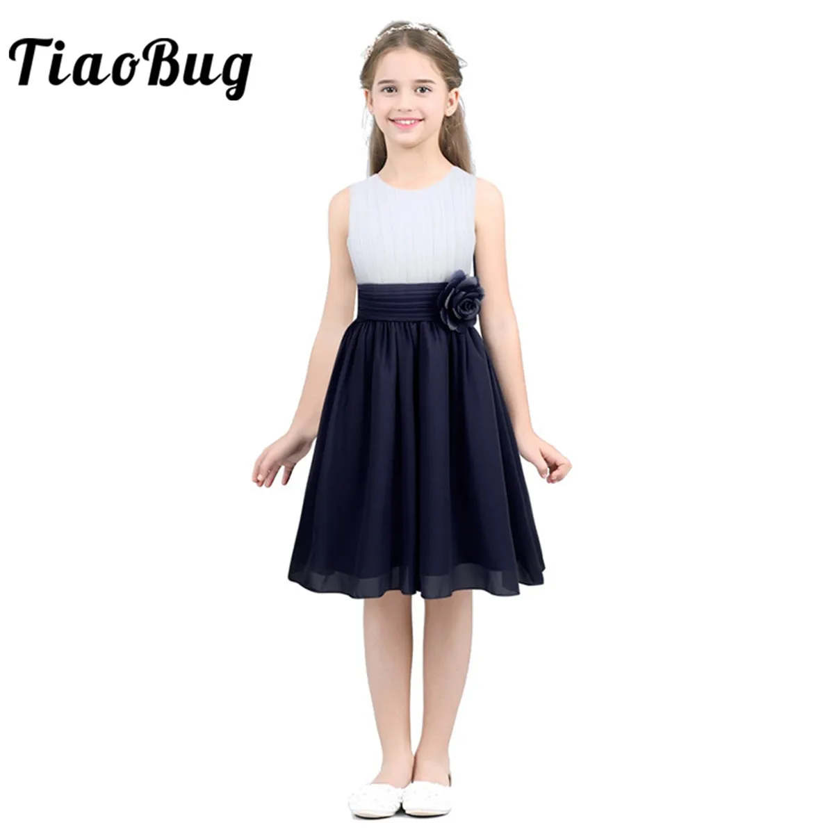 Little Girl Bridesmaid Dresses Chiffon Princess Ball Grown Knee Length Dresses Girls Summer Wedding Party First Communion Dress