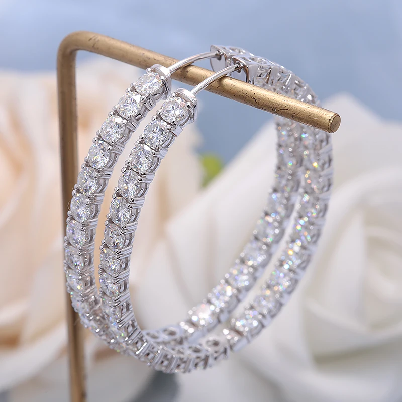 Imagem -02 - Rodada Moissanite Hoop Brinco Excelente Corte Banhado a Ouro Branco Prata Gfit para Senhora Sparking Festa Brinco 18ctw 0.3ct 40 mm