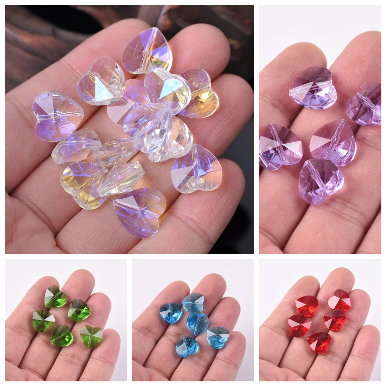 14mm Heart Shape Faceted Crystal Glass Loose Crafts Beads for Jewelry Making DIY Crafts