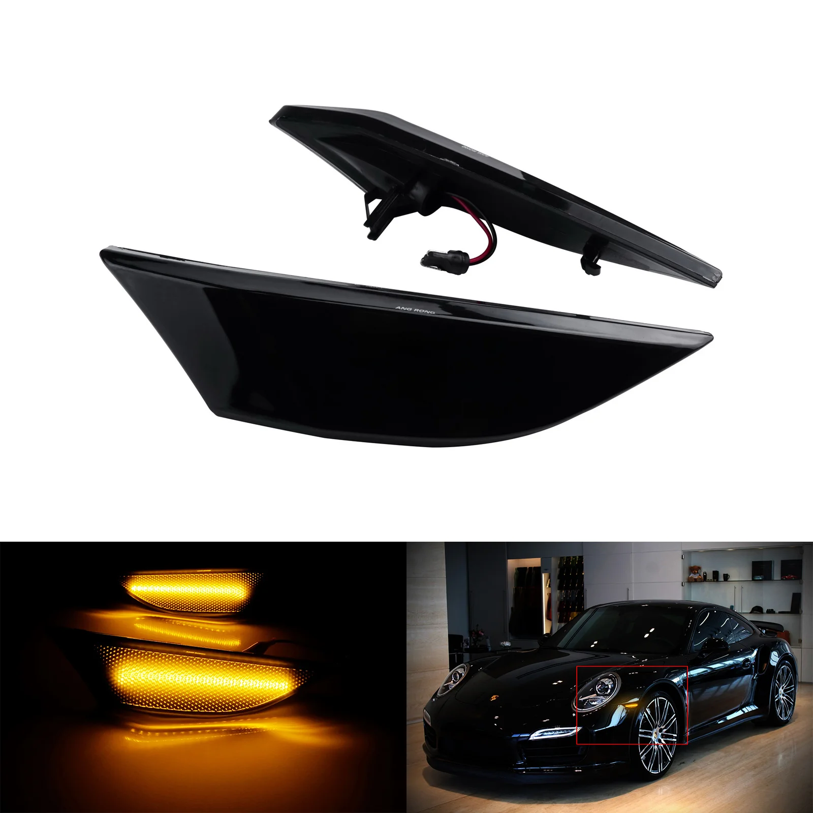 For Porsche Carrera 991 Boxster Cayman 981 2012-2016 Amber LED Side Marker Repeater Indicator Light Black Smoked