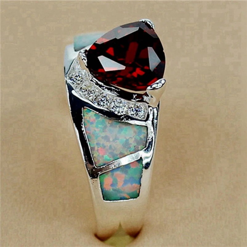 SHUNXUNZE Luxury Wedding Rings Jewelry For Women Dropshipping White Opal And Red Cubic Zirconia Rhodium Plated R747 Size 6 7 8 9