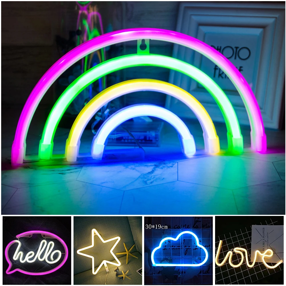 

LED Neon Sign Night Light USB Baterry Powered Holiday Lights Rainbow / Love / Moon / Star Neon Lamp for Wedding Party Decoration