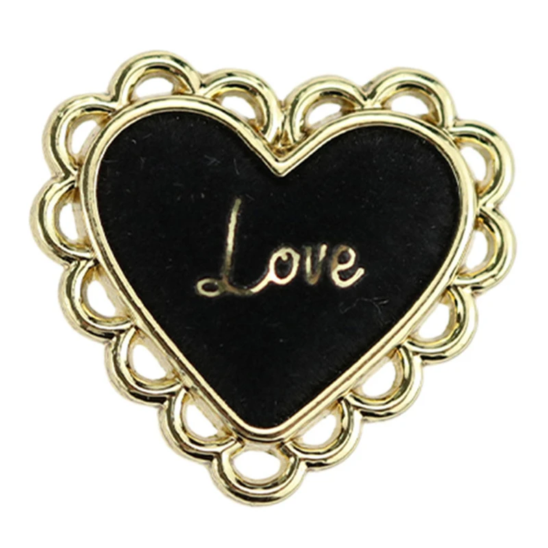 5pcs/lot Size:20-25mm Plush Love Heart Golden Edge Buttons Hand-sewn Metal Shank Button for Garment Sewing Decoration(SS-2634)