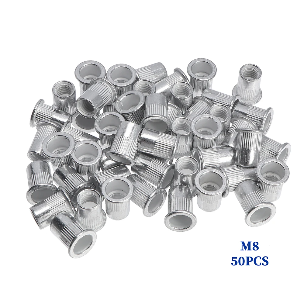 300Pcs M3 M4 M6 M8 M10 Flat Head Rivet Nuts ชุดอะลูมินัมอัลลอย Rivet Nuts Nut ใส่ Riveting ชุด Rivet nut เครื่องมือ