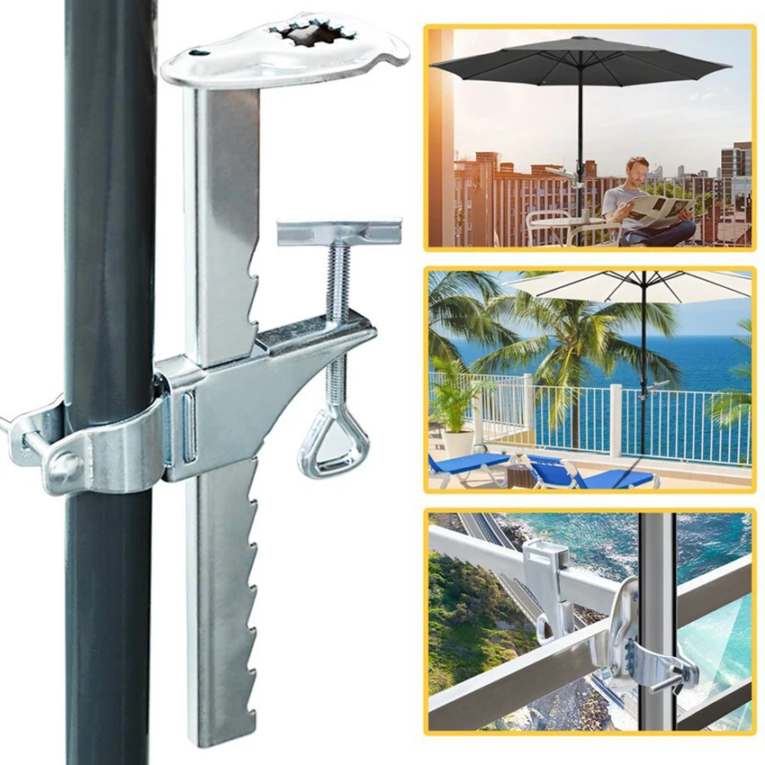 Patio Umbrella Clamp, Umbrella Stand Metal Clamp Mount, Sun Shade Support, Balcony Umbrella Holder Bracket Outdoor, for Deck