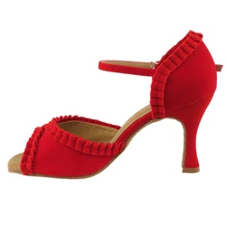 Salsa scarpe da ballo donna 2021 stile fai da te Red Flock 8.3cm tacco suola in pelle scamosciata scarpe da ballo da sala Indoor scarpe da ballo per feste da donna latina