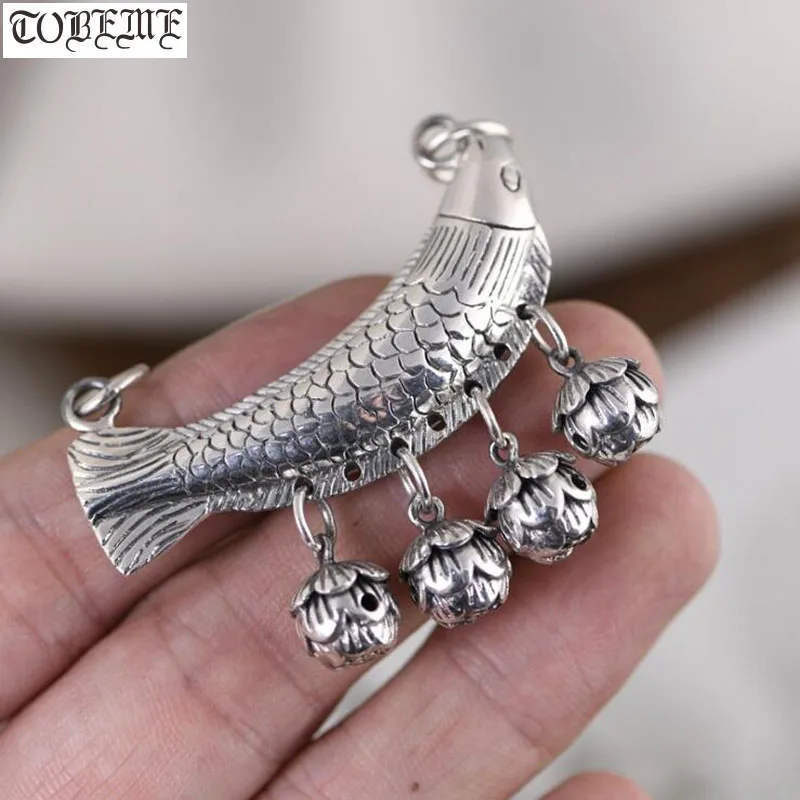 100% 925 Silver Fish Pendant Real Pure Silver Lotus Charm Pendant Good Luck Fish Pendant