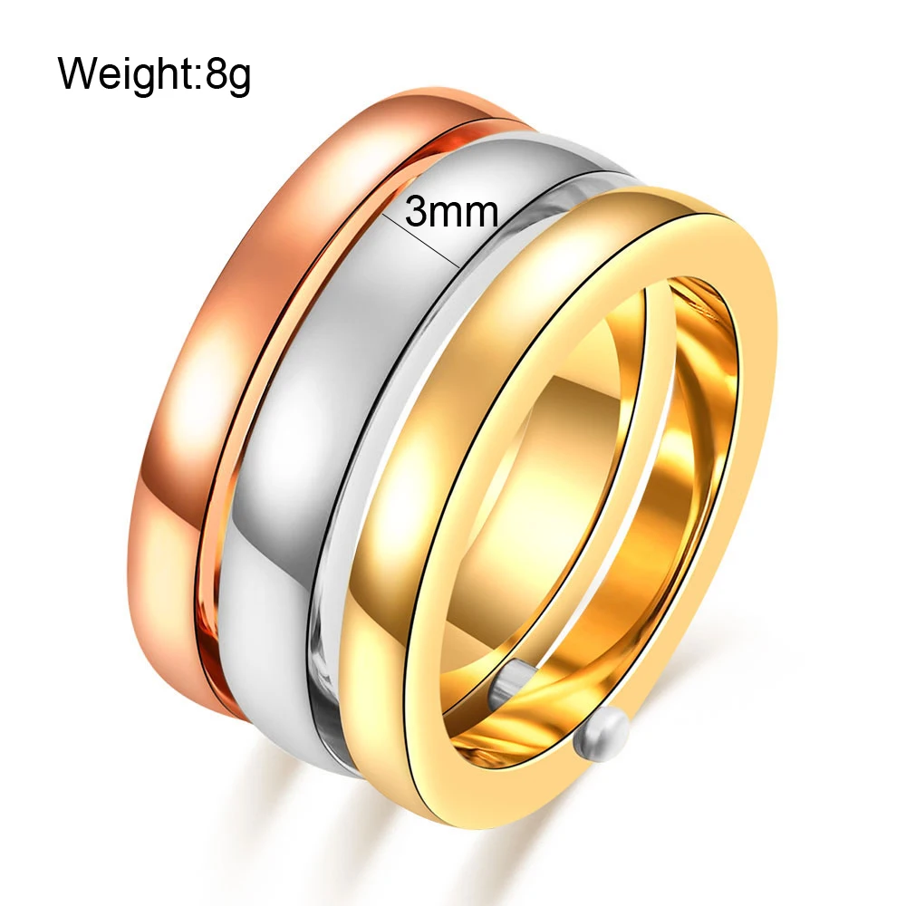 Fashion 3 Round Ring Sets Women Gift Stainless Steel Wedding Anillo Femme Engagement Female Finger Jewelry Anneau Wholesale