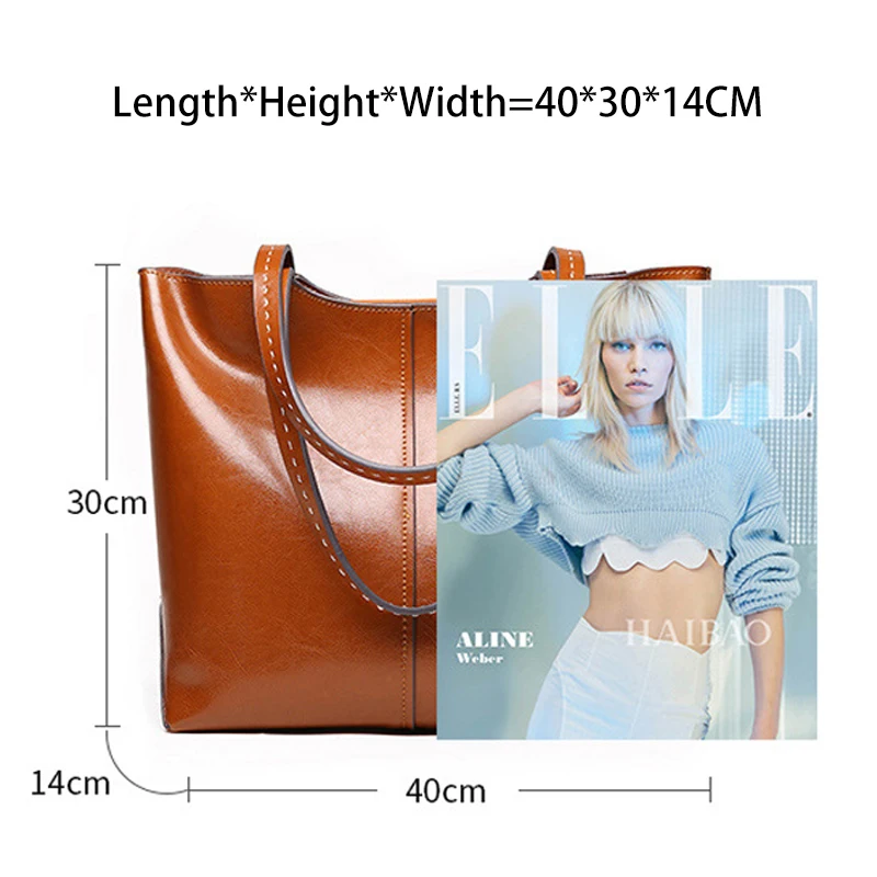 Zency Soft Cowhide Leather Fashion Women Shoulder Bag Retro Brown Tote Handbag Large Capacity Lady Shopping Bag Black Grey