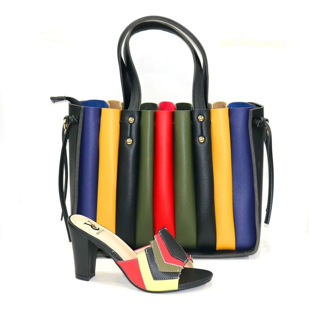 New Arrival Italian Design 2020 Hot Selling Multicolor Color Classic and Top-Grade Style Party Wedding Ladies Shoes and Bag Set