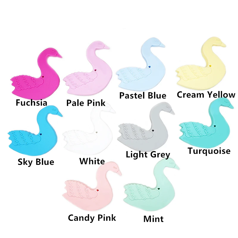 Chenkai 10PCS  Silicone Goose Animal Teether Baby Swan Pacifier Dummy Sensory Pendant Food Grade For DIY Infant Toy Accessories