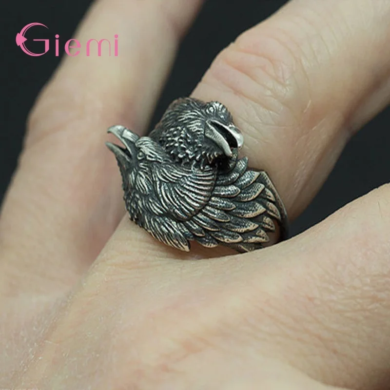 Vintage Two Ravens Norse Mythology Antique Silver Color Crow Rings Nordic Amulet Jewelry Party Gifts Men Women Bijoux