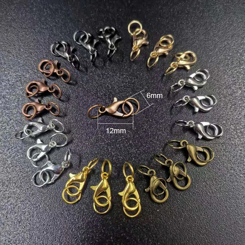 50pcs 12mm Lobster Clasps Hooks For Necklace Metal Iron Gold Color Jump Rings End Clasps Connectors Diy Jewelry Supplies