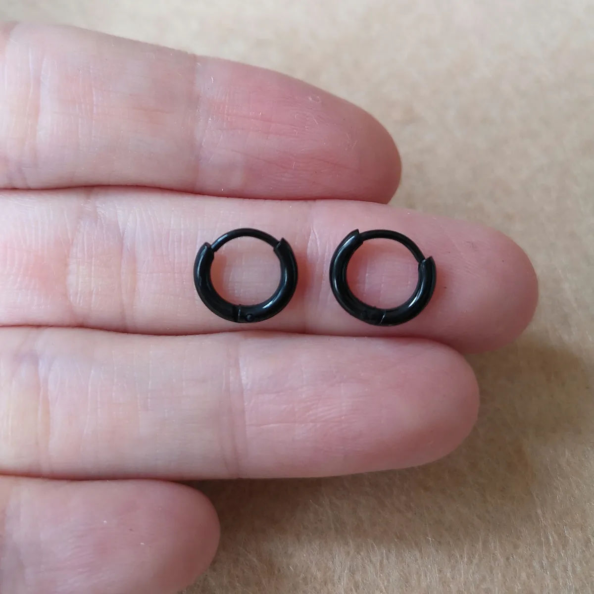 Black Plated Super Small 6mm Hoop Earrings 316 L Stainless Steel No Easy Fade Allergy Free