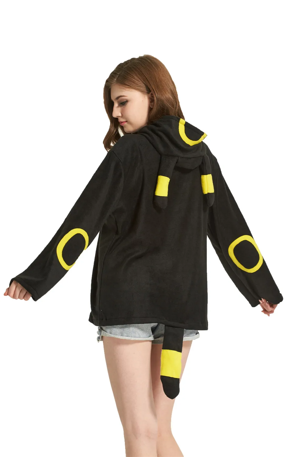 Shiny Umbreon Women Men Zip Hoodie with Ears Tails Cosplay Costume Hoodie Jacket Coat Outwear Hooded Sweatshirt