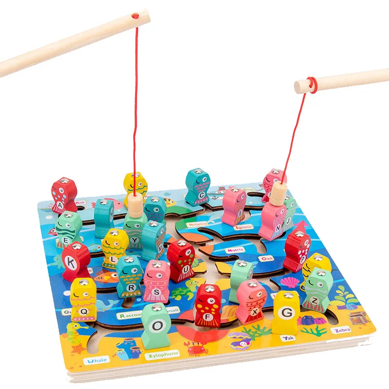 Kids Houten Montessori Speelgoed Magnetische Vissen Game Baby Puzzel Leermiddelen Engels Cognitie Vroege Educatief Interactief Speelgoed