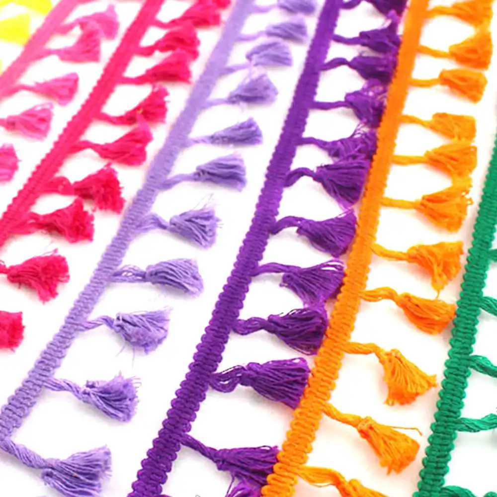 Beatiful 2 Yards Lace Ribbon Tassel Fringe Cotton Ethnic Lace Trim Ribbon Sewing Latin Dress Stage Garment Curtain Decorative Di