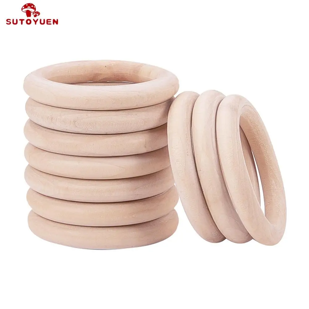 Sutoyuen Baby Teether 100pcs Wooden Round Wood Ring 40-70mm DIY Bracelet Crafts Gift Wood Teether Natural Teething Accessory