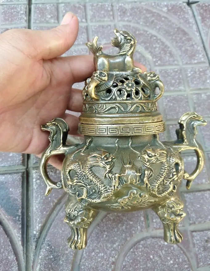 Vintage Copper incense burner And Foo Dog Lucky Beast incense burner rare