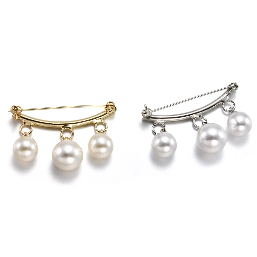 Fashion Pearl Fixed Strap Charm Safety Pin Brooch Sweater Cardigan Clip Chain Brooches Jewelry