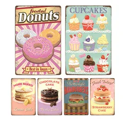 Dessert Shop Signs Tin Metal Retro Plaque Chocolate Cake Donut Sandwich Refreshments In The Shop Bakery Advertise Plate Poster