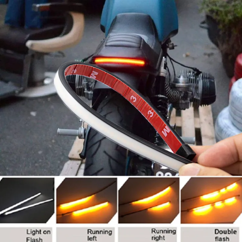 30cm 45cm Flexible Universal Motorcycle Light Bar Strip Tail Turn Signal Tail Rear Brake Stop Bulb Lamp Brake Light Dual Color