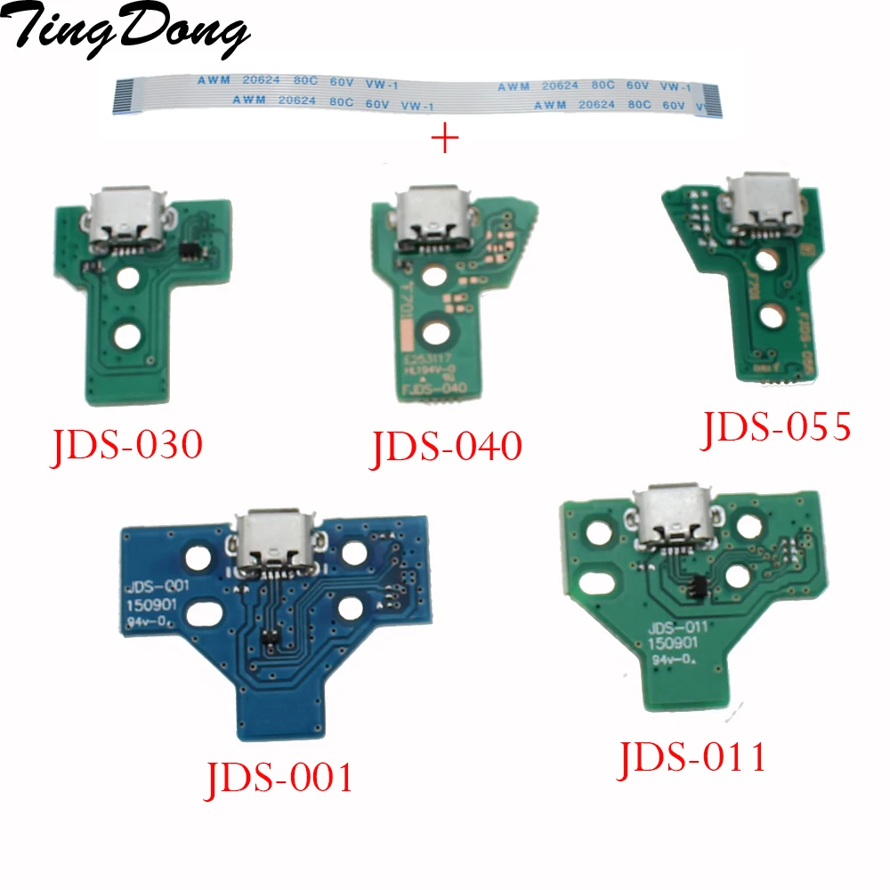 

for Dualshock 4 PS4 Pro Slim Controller Charging Socket Port Circuit Board JDS 030 040 with 12 14 Pin Power Flex Cable