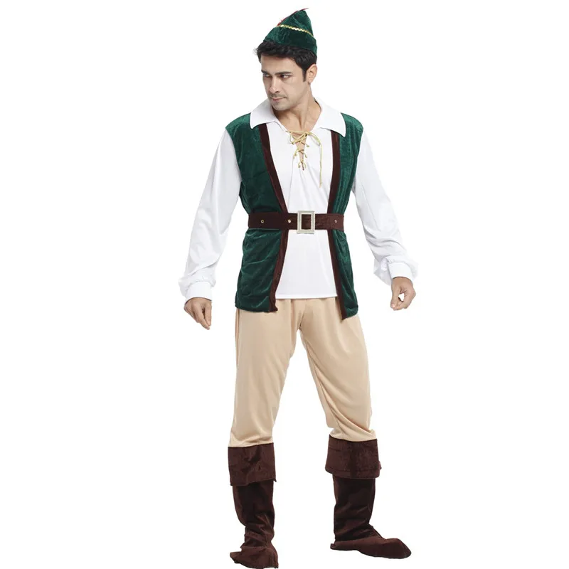 

Adult Halloween Pirate Hunter Costumes Men Robin Hood Cosplay Carnival Purim Parade Stage Show Nightclub Role Play Party Dress