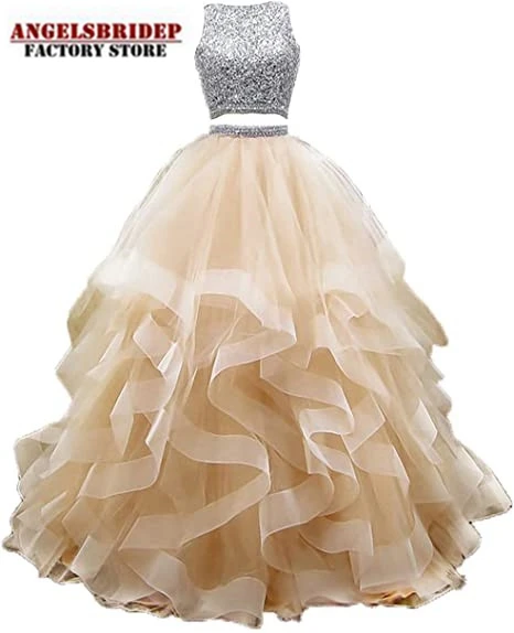 

Fashion 2 Pieces Ball Gown Quinceanera Dresses Sexy Hollow Back Sparkly Beaded Crystals Sweet 16 Formal Princess Birthday Gowns