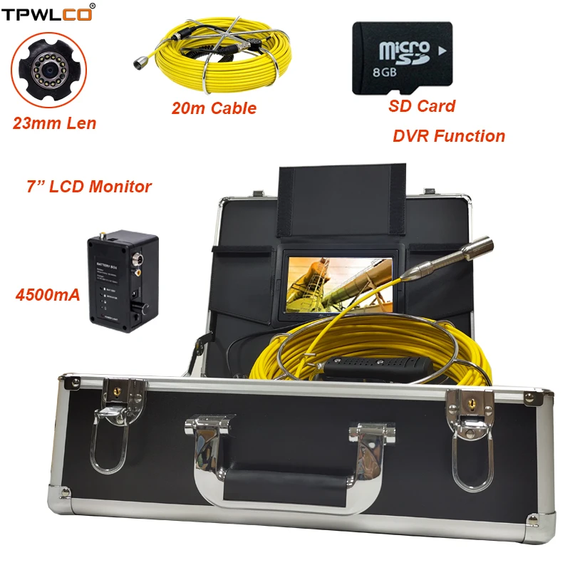 

7inch 720P Monitor DVR Recording Pipe Inspection Video Camera System 20m Cable 23mm Endoscope Industrial Camera 4500mA Battery