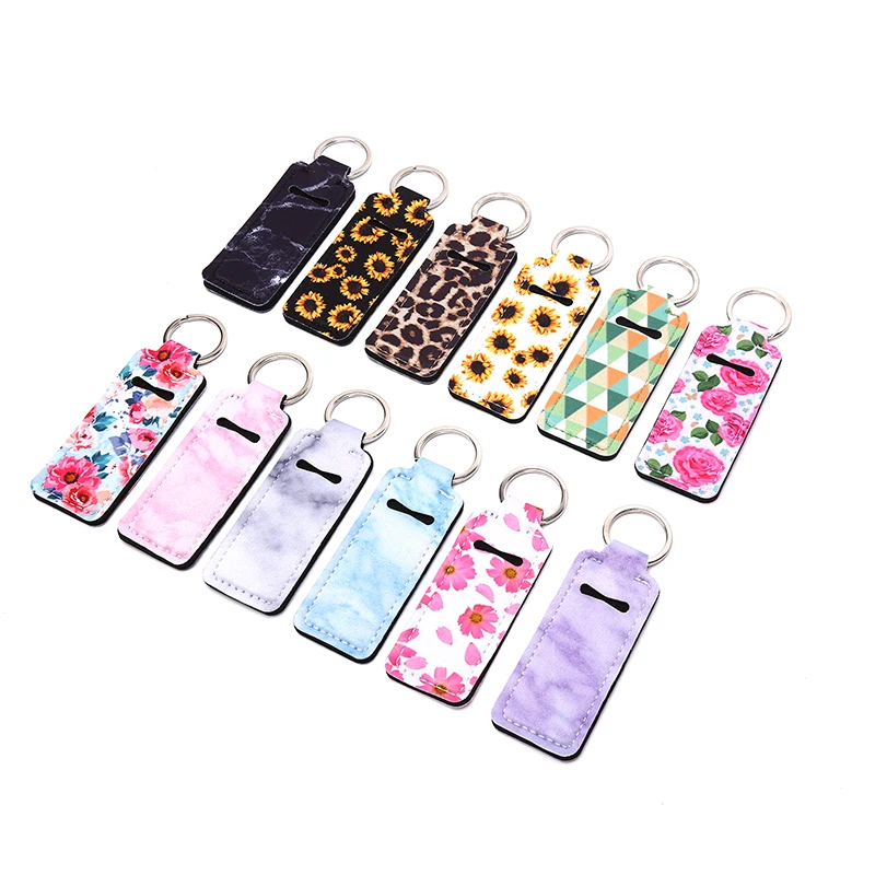 1pc Creative Keychain Neoprene Chapstick Holders Lipstick Cases Cover Portable Balm Holders Marble Style Keyring Party Gifts