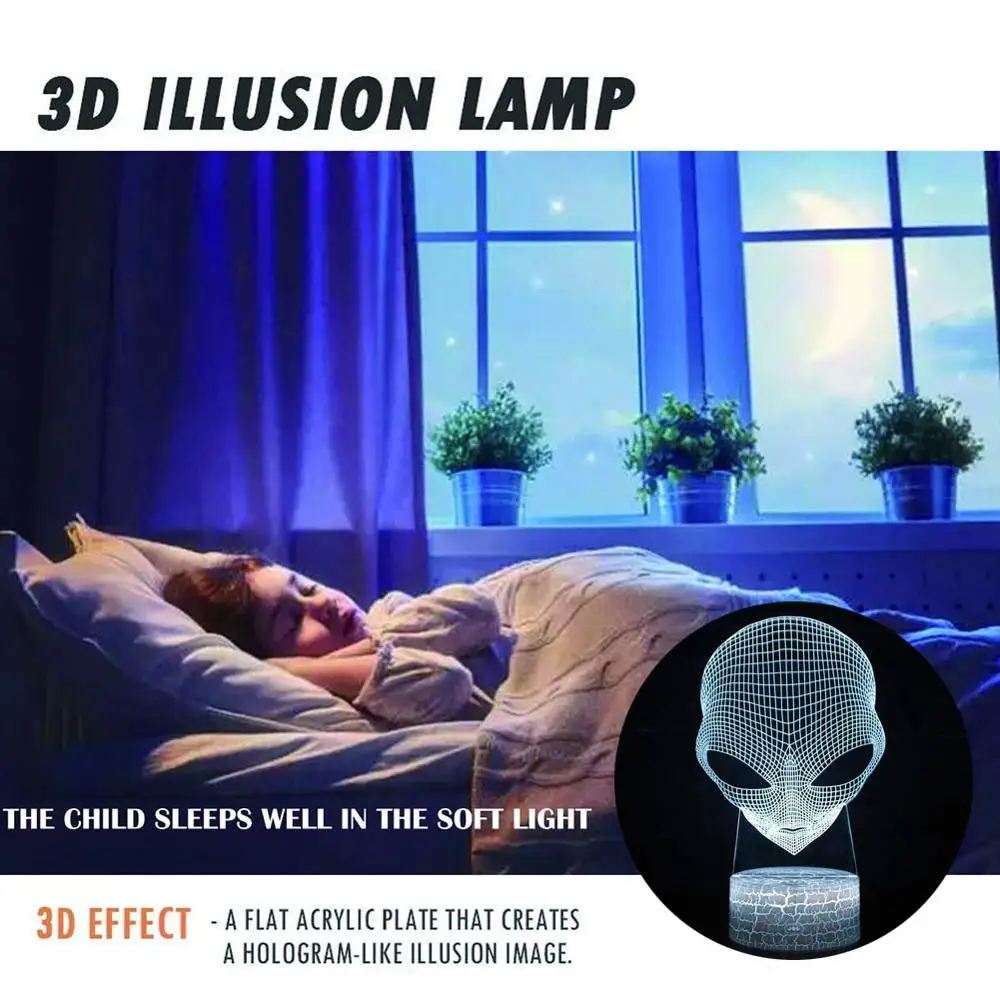 3D Illusion Alien Night Light ExtraterrestrialDesk Lamp Kids Bedroom Decoration Lamp Creative Gifts For Birthday Christmas