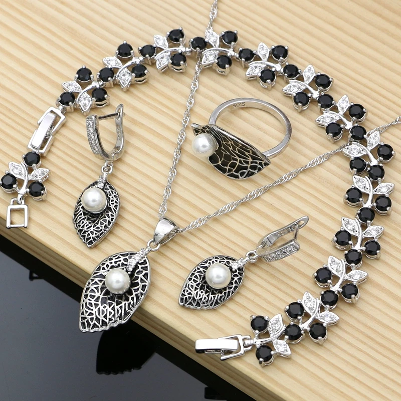 

Black Enamel Custom Earrings Freshwater Pearls 925 Silver Jewelry Sets for Women Wdding Fine Jewellry Necklace Set Dropshipping