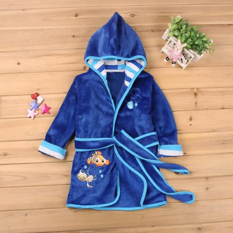 Disney Boys and Girls Nemo Minnie Mickey Belt Cartoon Homewear Nightgown Bathrobe Children Flannel Pajamas