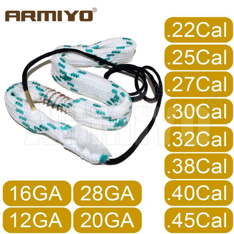 Armiyo .17Cal .22Cal .30Cal .38Cal .45Cal 12GA 20GA Barrel Cleaning Sling Gun Bore Brush Clean Rope Hunting Accessories