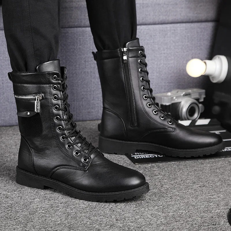 Marka buty męskie łańcuszek męskie buty czaszka metalowa klamra zasznurować męskie buty motocyklowe Punk męskie buty Rock 2019