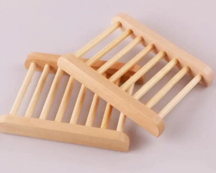 

500pcs/lot Fast shipping 12*9.3*1.7cm Natural Wood Bathroom Soap Dish Drain Tray Holder Sponge Plate Home Storage Rack