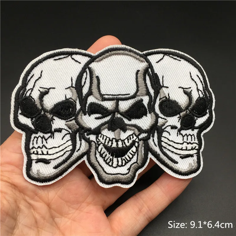 Skull Patches for Clothing Punk Biker Embroidered Badges Iron On Stripes Appliques  Jacket Jeans Clothes Stickers Diy Decorative