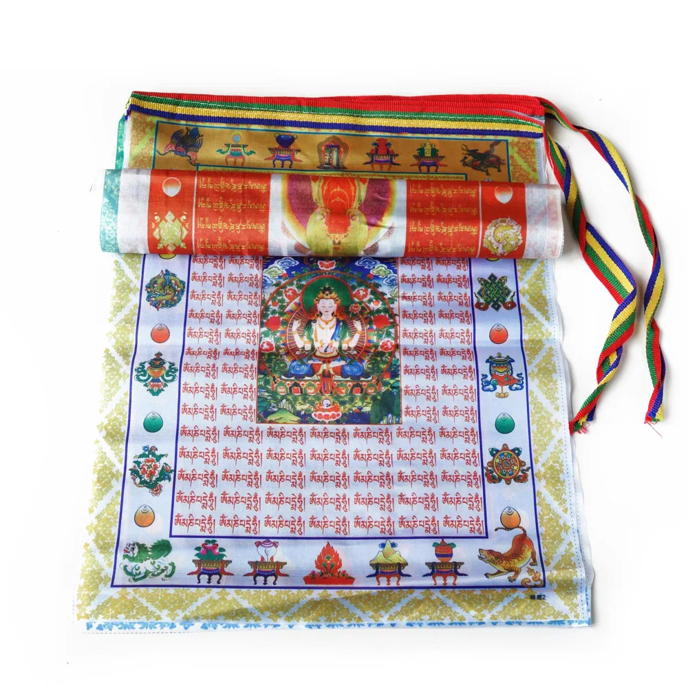 Tibetan Prayer Flags Buddhist Outdoor Tibet Garden Decorative Five Color Banner Sutra Streamer Total Length 9.8 Feet 10 Flag Set