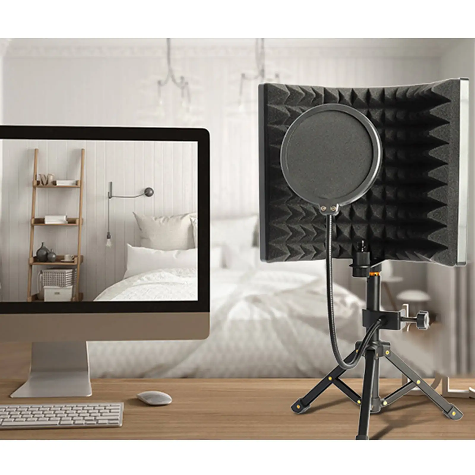 Microphone Isolation Shield 3 Panel with Stand Sound-proof Plate Acoustic Foams Panel Foam for Studio Recording Vocals