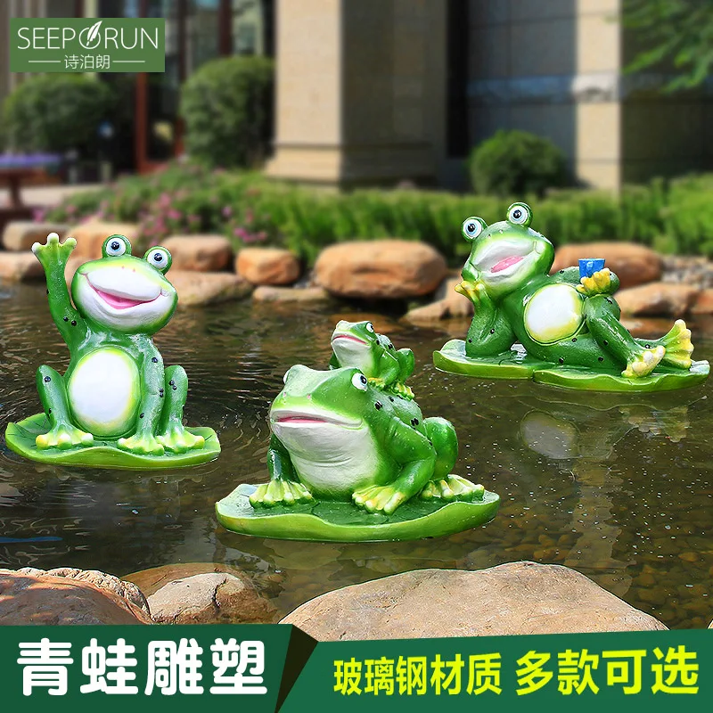 Cartoon simulation animal frog decoration outdoor garden forest floating surface fish pond landscape sculpture