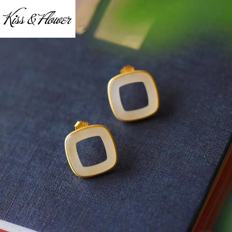 

KISS&FLOWER ER328 Fine Jewelry Wholesale Fashion Woman Girl Bride Mother Birthday Wedding Gift Square 24KT Gold Stud Earrings