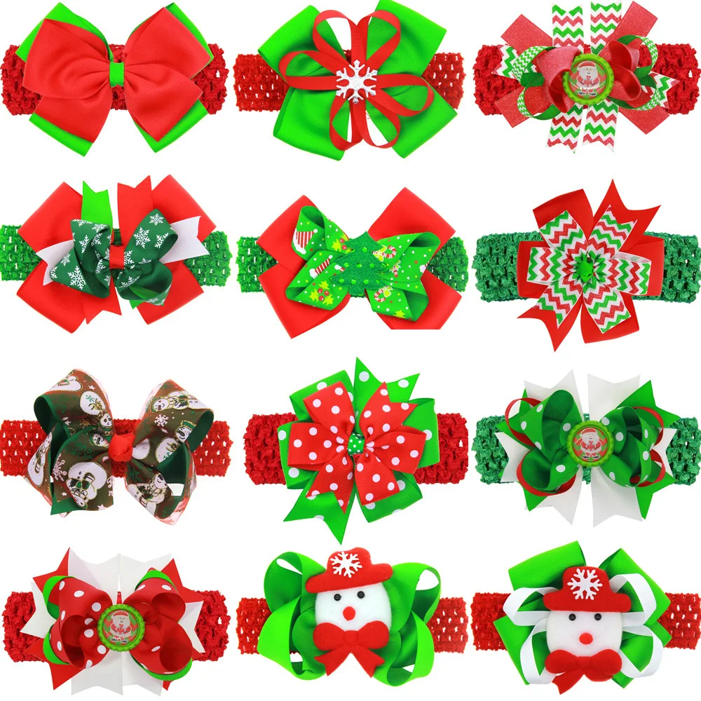 

12pcs Mix Lot Kids Christmas Day Hair Ornaments Girls Red&Green Color Hairbands Bow Hair Clips Headbands Dual Purpose For Child
