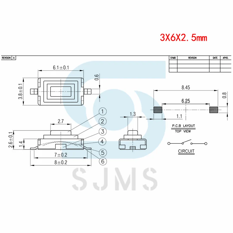 20pcs/lot Tact Touch Micro Switch 3X6X2.5 Tactile Push Button Switch 3*6*2.5 mm SMD 2 Pin Self-reset Momentary For MP3 MP4