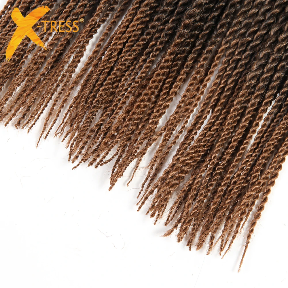 Extensiones de Cabello sintético senegalés trenzado, fibra de baja temperatura, X-TRESS, Color marrón degradado