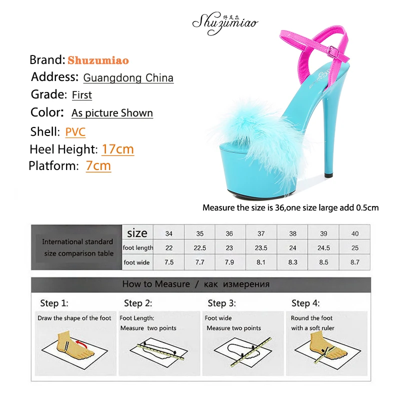 Pole Dance Shoes Feather Sandals Mixed Colors Fur Women Shoes 2021 Feather Sandals Stripers Heels Platform 17 CM Sexy High Heel