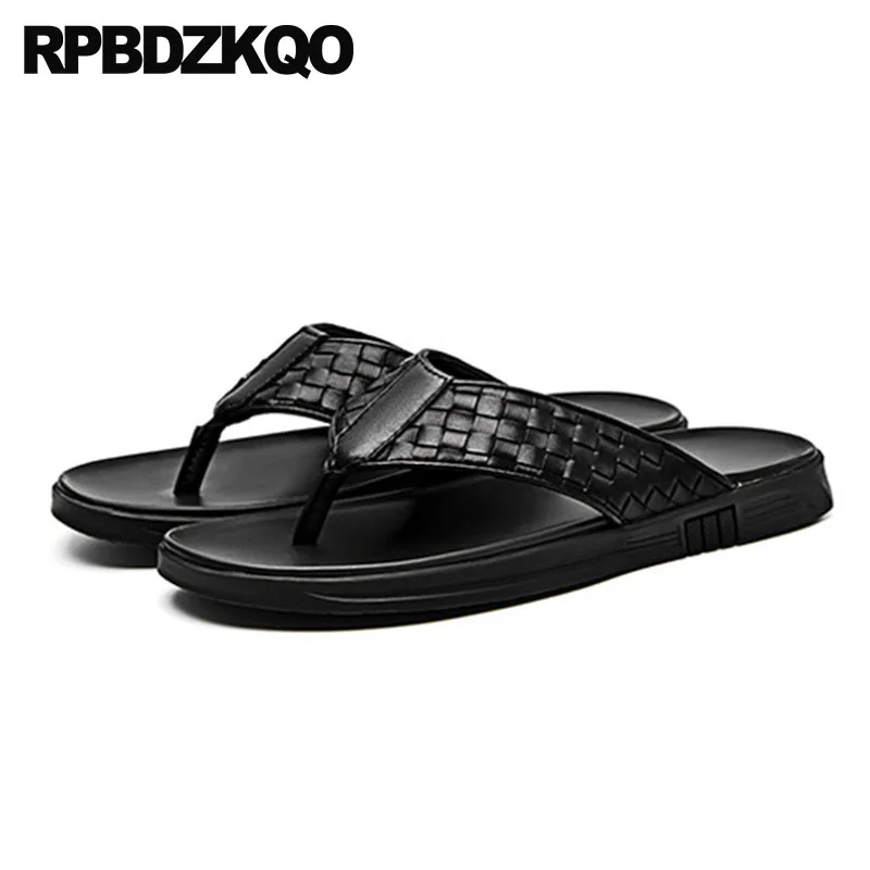 Shoes Flat Slides Soft Casual Men Sandals Leather Summer Slippers Woven Flip Flop Designer High Quality 2021 Slip On Italian